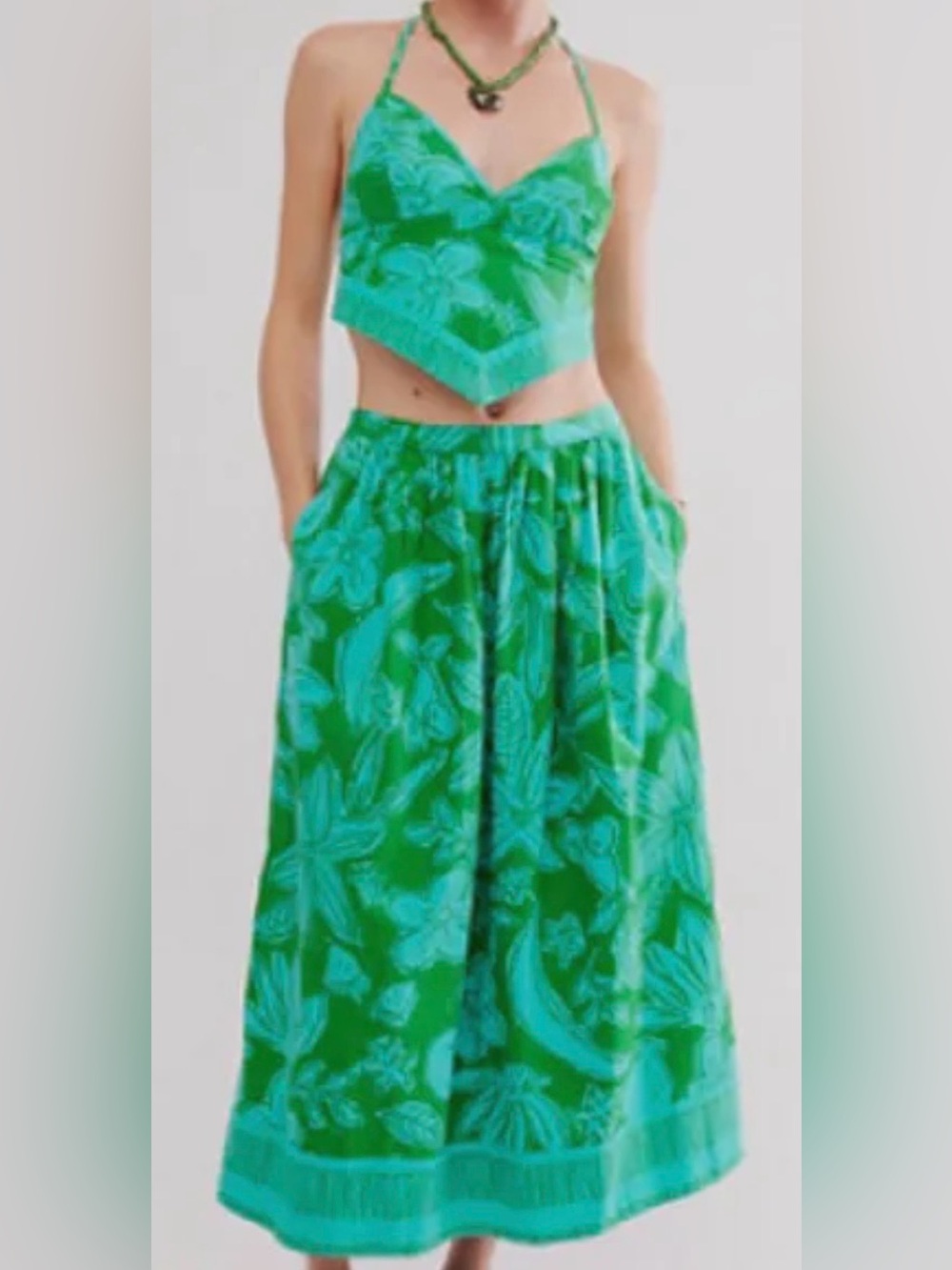 Free People Green Floral Two-Piece Skirt Set - Picture 2 of 11
